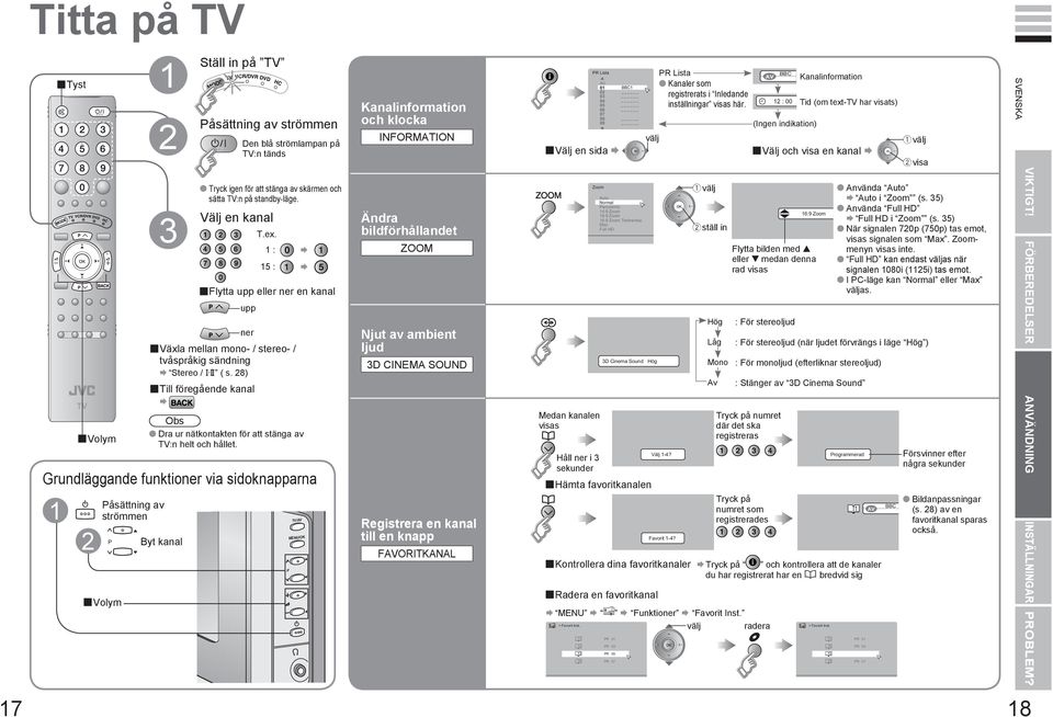 8) Till föregående kanal Obs Dra ur nätkontakten för att stänga av TV:n helt och hållet. Grundläggande funktioner via sidoknapparna sättning av strömmen Volym Byt kanal Ställ in på TV T.ex.