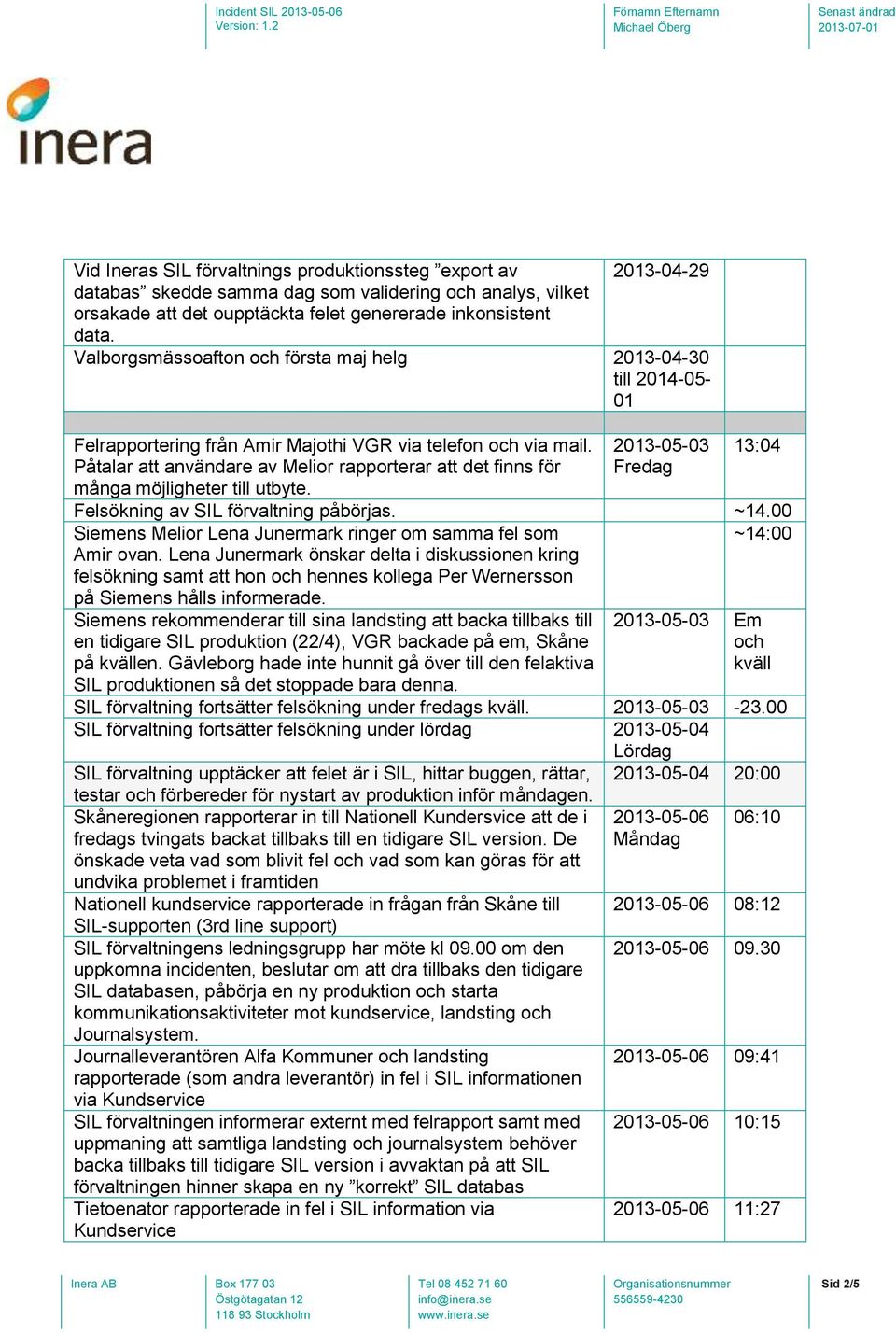 Påtalar att användare av Melior rapporterar att det finns för många möjligheter till utbyte. 2013-05-03 Fredag 13:04 Felsökning av SIL förvaltning påbörjas. ~14.