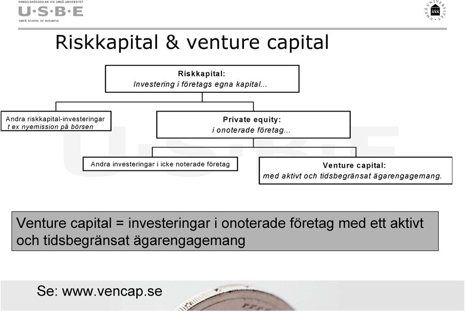 .. Andra investeringar i icke noterade företag Venture capital: med aktivt och tidsbegränsat