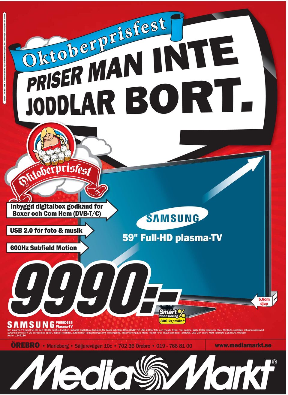 Inbyggd digitalbox godkänd för Boxer och Com Hem (DVB-T/C) USB 2.