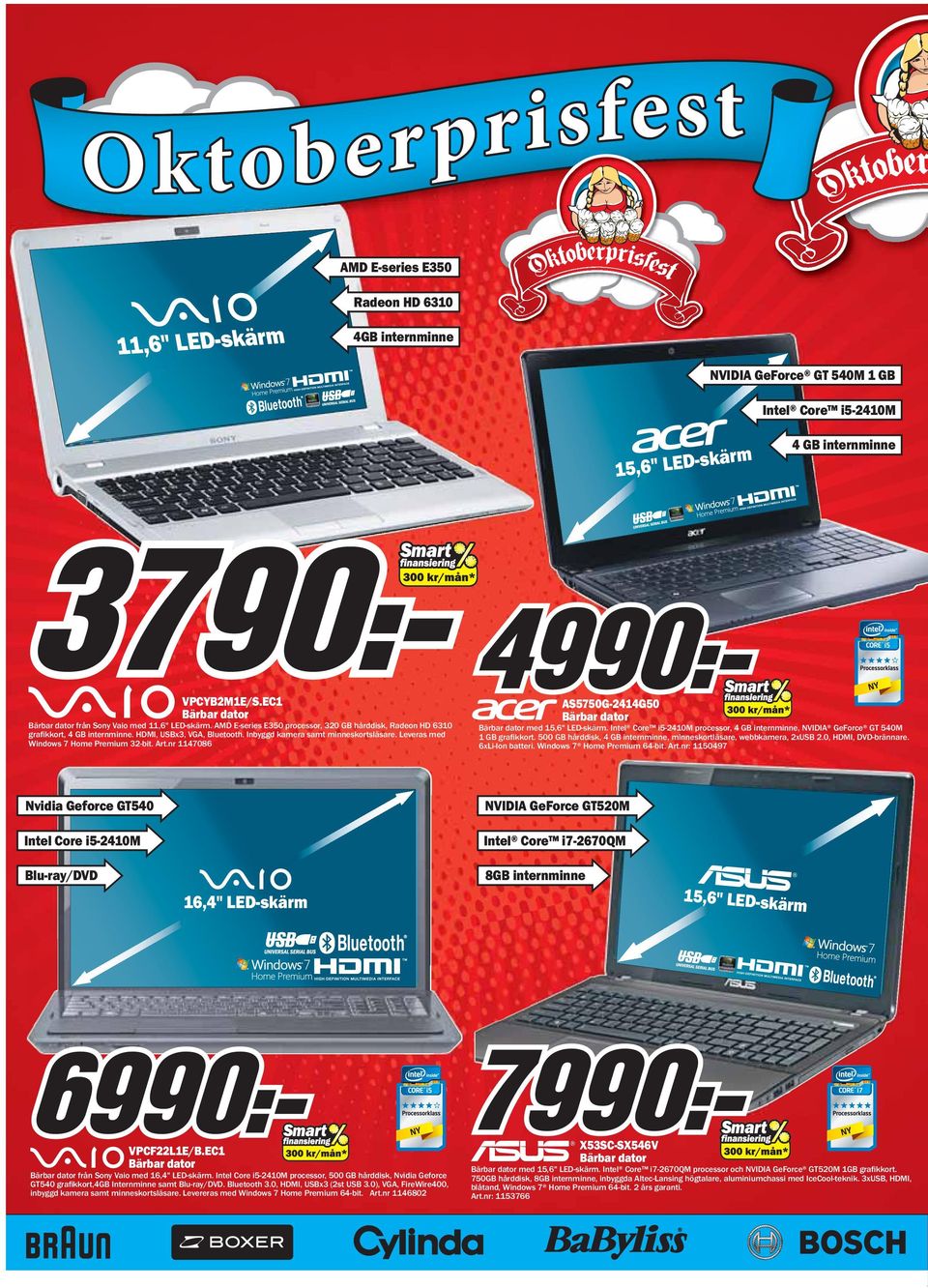 Inbyggd kamera samt minneskortsläsare. Leveras med Windows 7 Home Premium 32-bit. Art.nr 1147086 AS5750G-2414G50 Bärbar dator Bärbar dator med 15,6" LED-skärm.