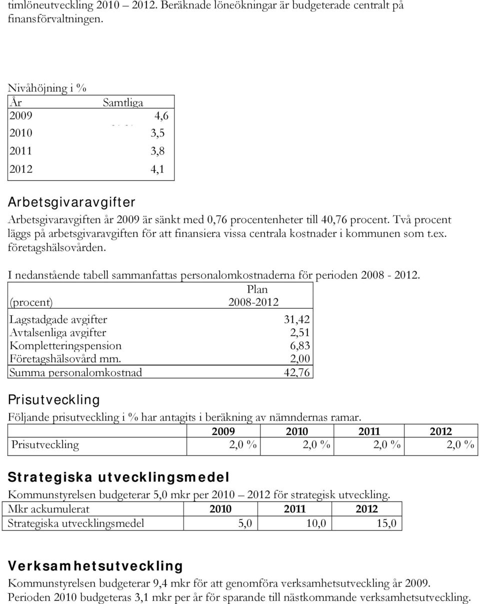 Två procent läggs på arbetsgivaravgiften för att finansiera vissa centrala kostnader i kommunen som t.ex. företagshälsovården.