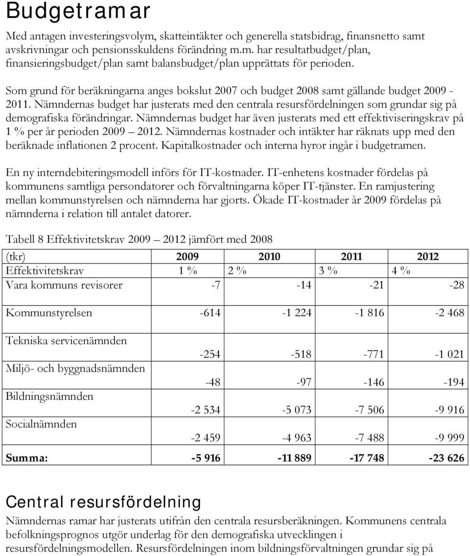 Nämndernas budget har justerats med den centrala resursfördelningen som grundar sig på demografiska förändringar.