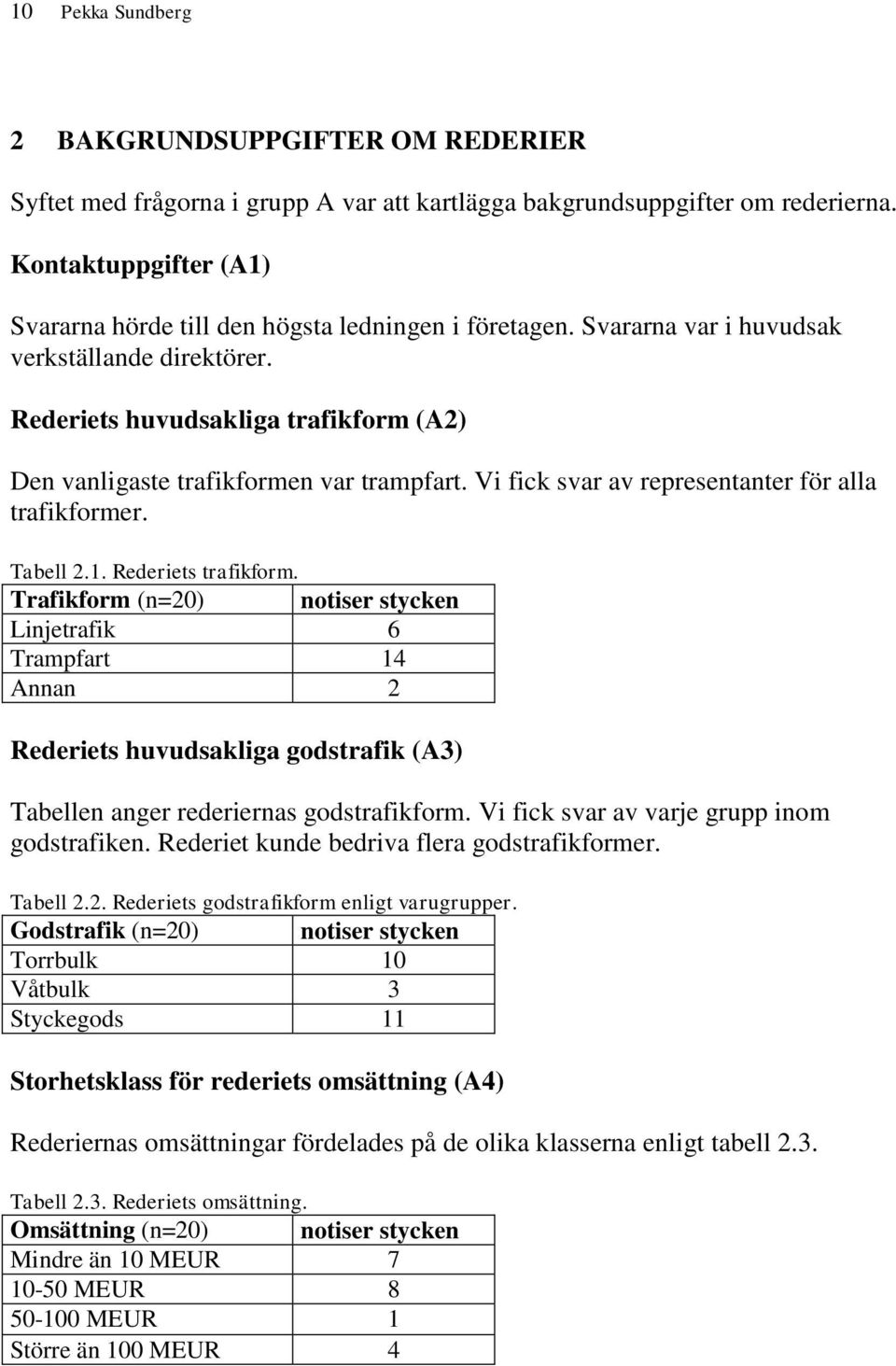 Rederiets huvudsakliga trafikform (A2) Den vanligaste trafikformen var trampfart. Vi fick svar av representanter för alla trafikformer. Tabell 2.1. Rederiets trafikform.