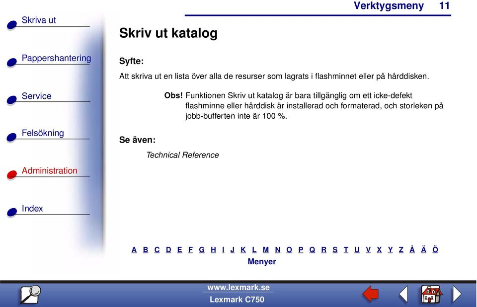 Funktionen Skriv ut katalog är bara tillgänglig om ett icke-defekt flashminne