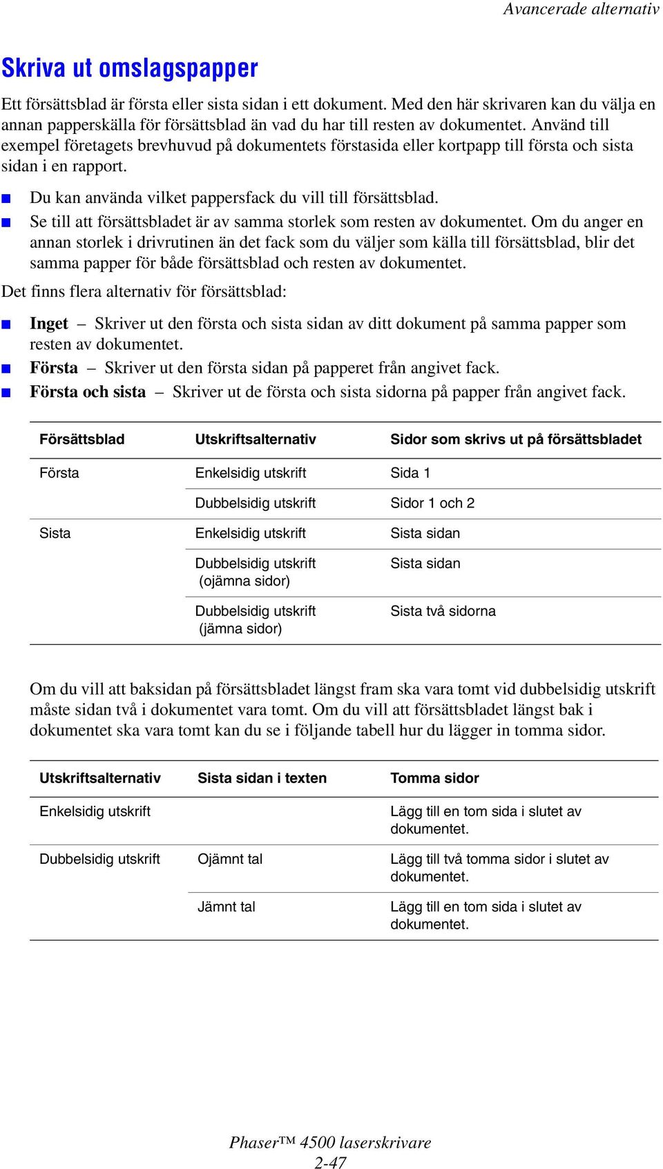 Se till att försättsbladet är av samma storlek som resten av dokumentet.