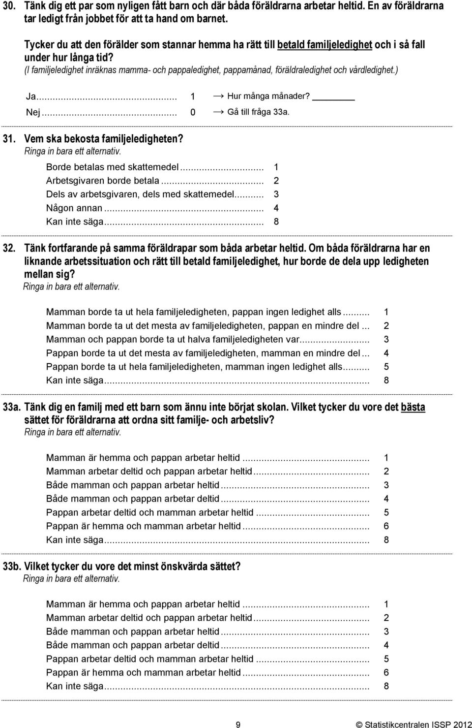 (I familjeledighet inräknas mamma- och pappaledighet, pappamånad, föräldraledighet och vårdledighet.) Ja... Hur många månader? Nej... 0 Gå till fråga 33a. 3. Vem ska bekosta familjeledigheten?