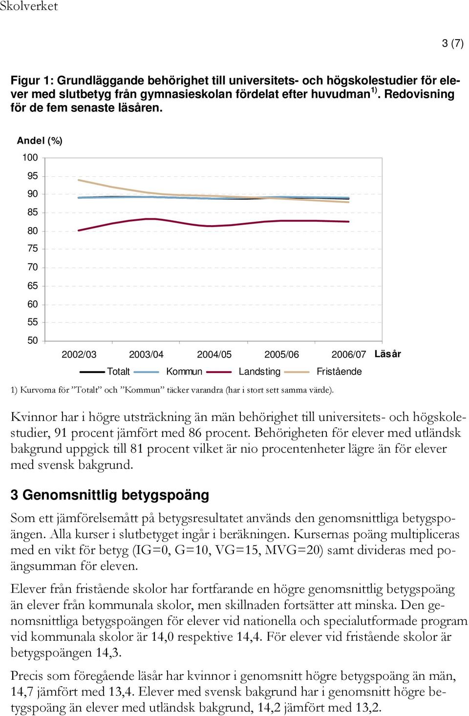 värde). Kvinnor har i högre utsträckning än män behörighet till universitets- och högskolestudier, 91 procent jämfört med 86 procent.