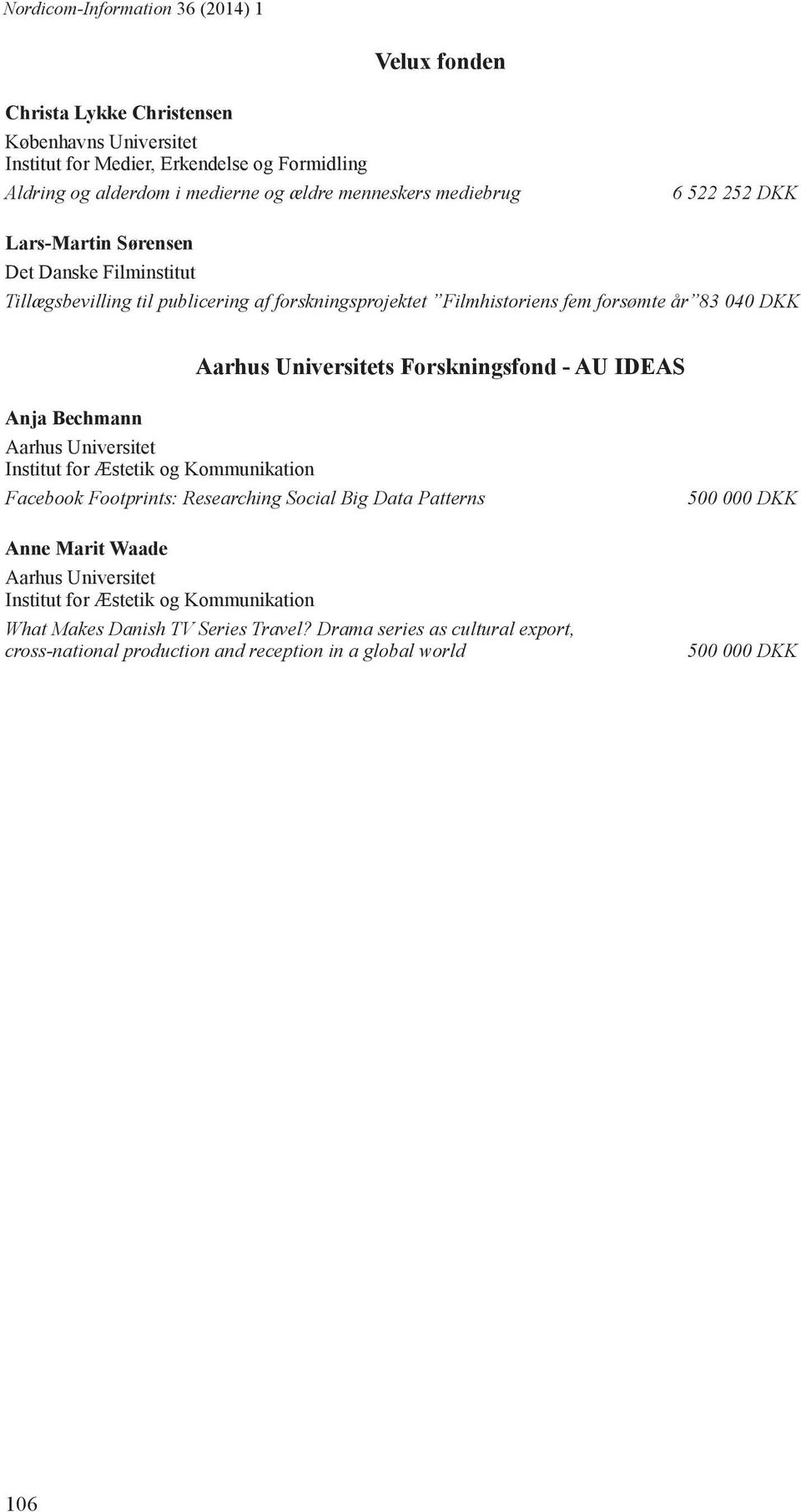 IDEAS Anja Bechmann Aarhus Universitet Institut for Æstetik og Kommunikation Facebook Footprints: Researching Social Big Data Patterns Anne Marit Waade Aarhus Universitet Institut