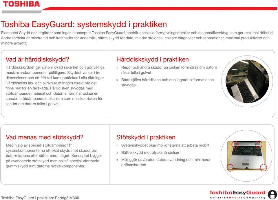 Hårddiskskyddet ger datorn ökad säkerhet och gör viktiga maskinvarukomponenter pålitligare. Skyddet verkar i tre dimensioner och ett fritt fall kan upptäckas i alla riktningar.