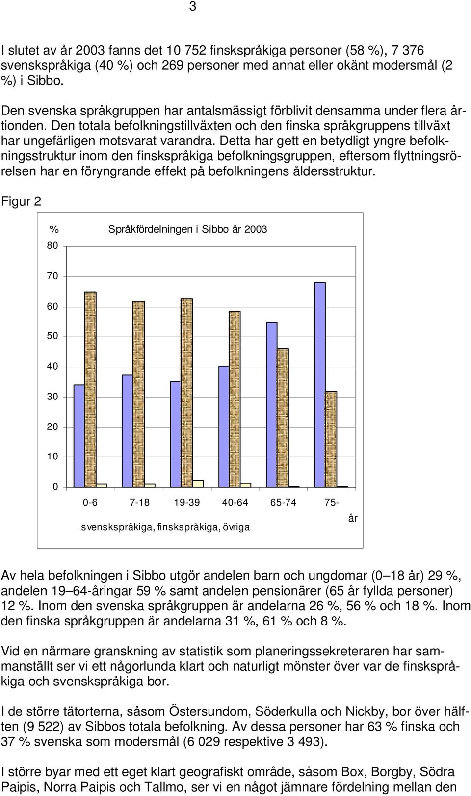 Detta har gett en betydligt yngre befolkningsstruktur inom den finskspråkiga befolkningsgruppen, eftersom flyttningsrörelsen har en föryngrande effekt på befolkningens åldersstruktur.