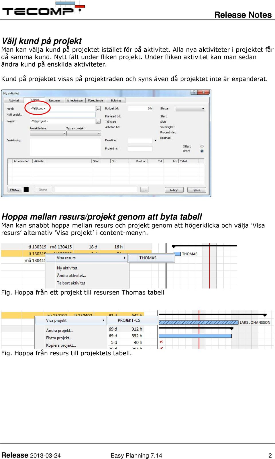 Kund på projektet visas på projektraden och syns även då projektet inte är expanderat.