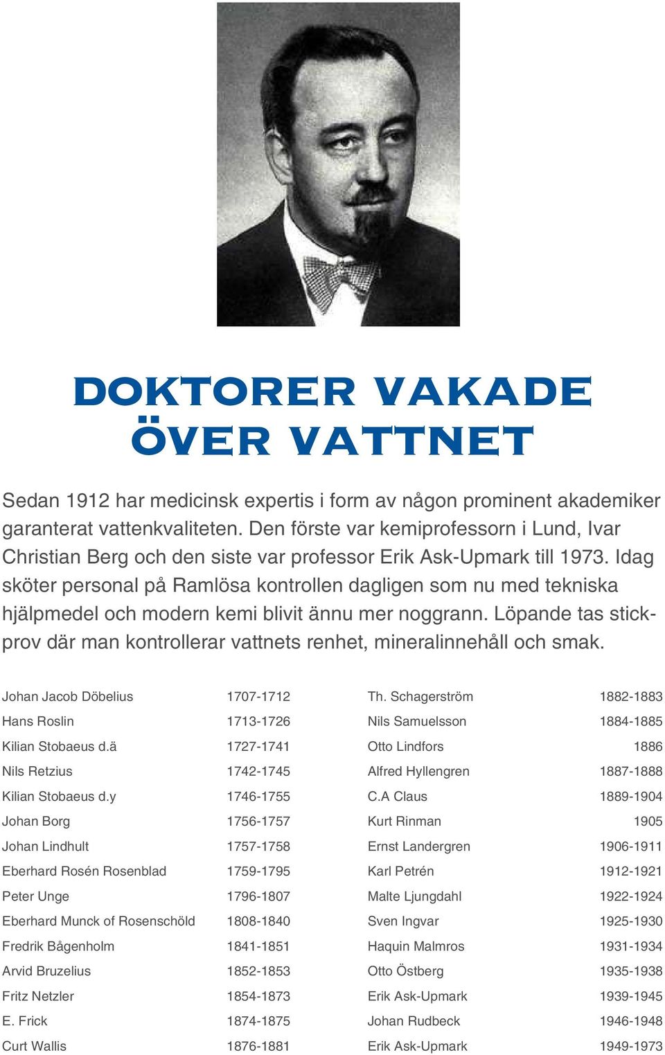 Idag sköter personal på Ramlösa kontrollen dagligen som nu med tekniska hjälpmedel och modern kemi blivit ännu mer noggrann.