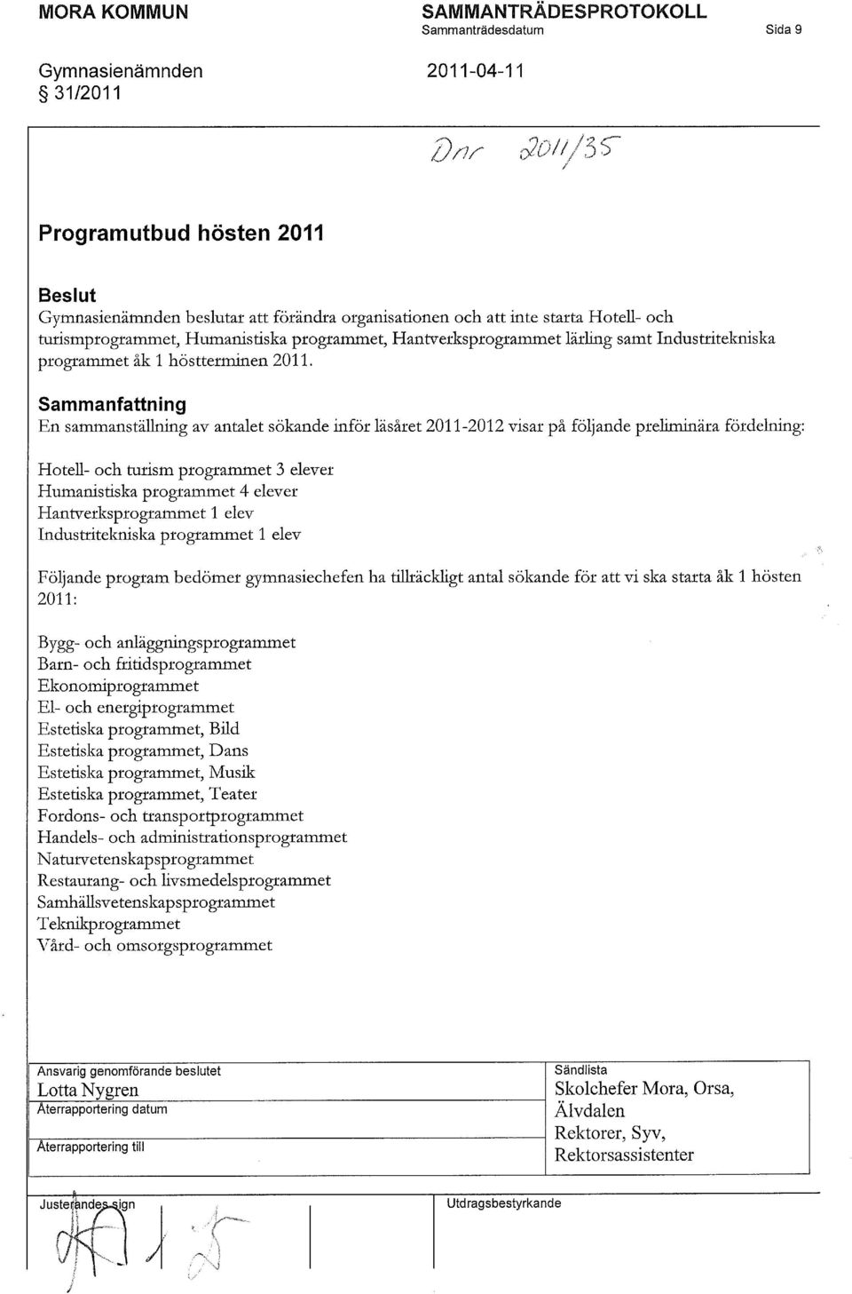 Industritekniska programmet åk 1 höstterminen 2011.