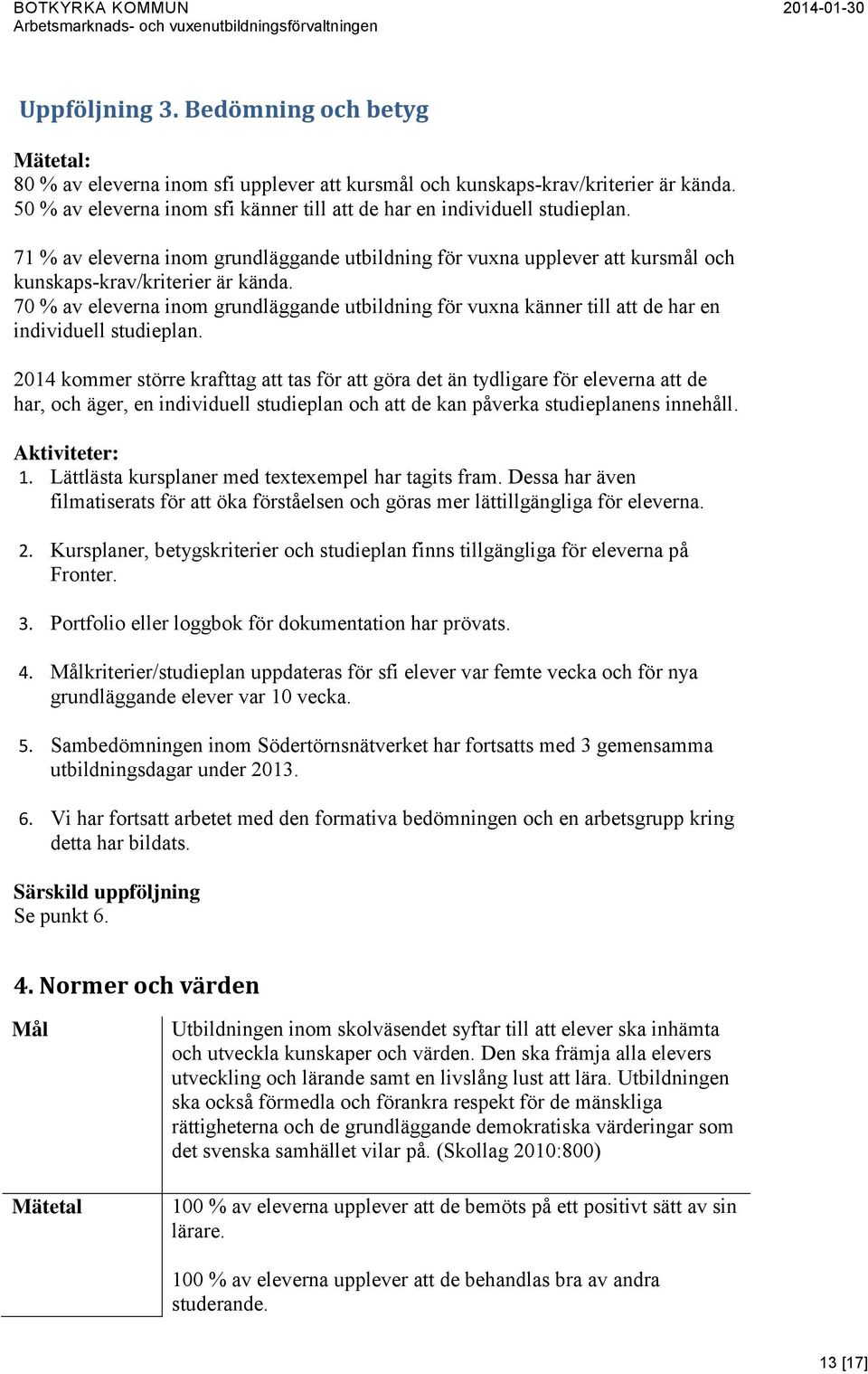 70 % av eleverna inom grundläggande utbildning för vuxna känner till att de har en individuell studieplan.