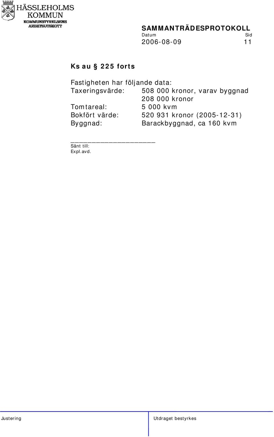 000 kronor Tomtareal: 5 000 kvm Bokfört värde: 520 931