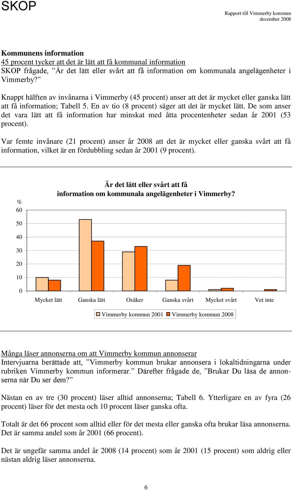 De som anser det vara lätt att få information har minskat med åtta procentenheter sedan år 1 (53 procent).