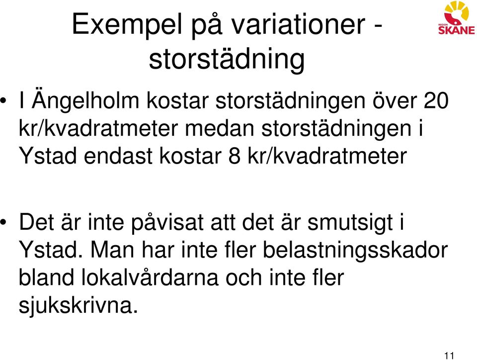 kr/kvadratmeter Det är inte påvisat att det är smutsigt i Ystad.