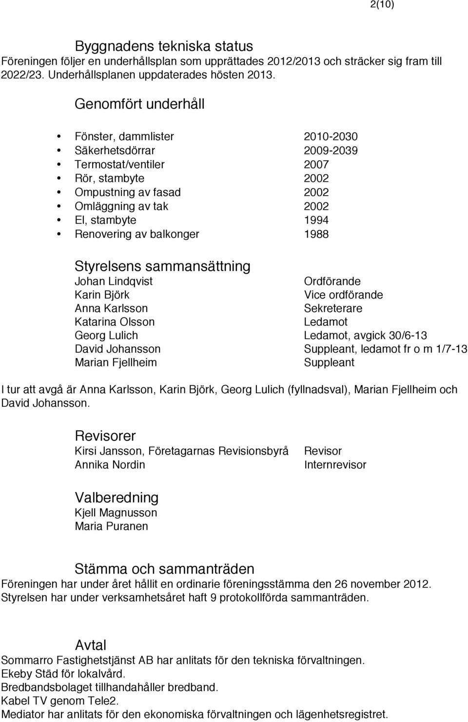 balkonger 1988 Styrelsens sammansättning Johan Lindqvist Ordförande Karin Björk Vice ordförande Anna Karlsson Sekreterare Katarina Olsson Ledamot Georg Lulich Ledamot, avgick 30/6-13 David Johansson