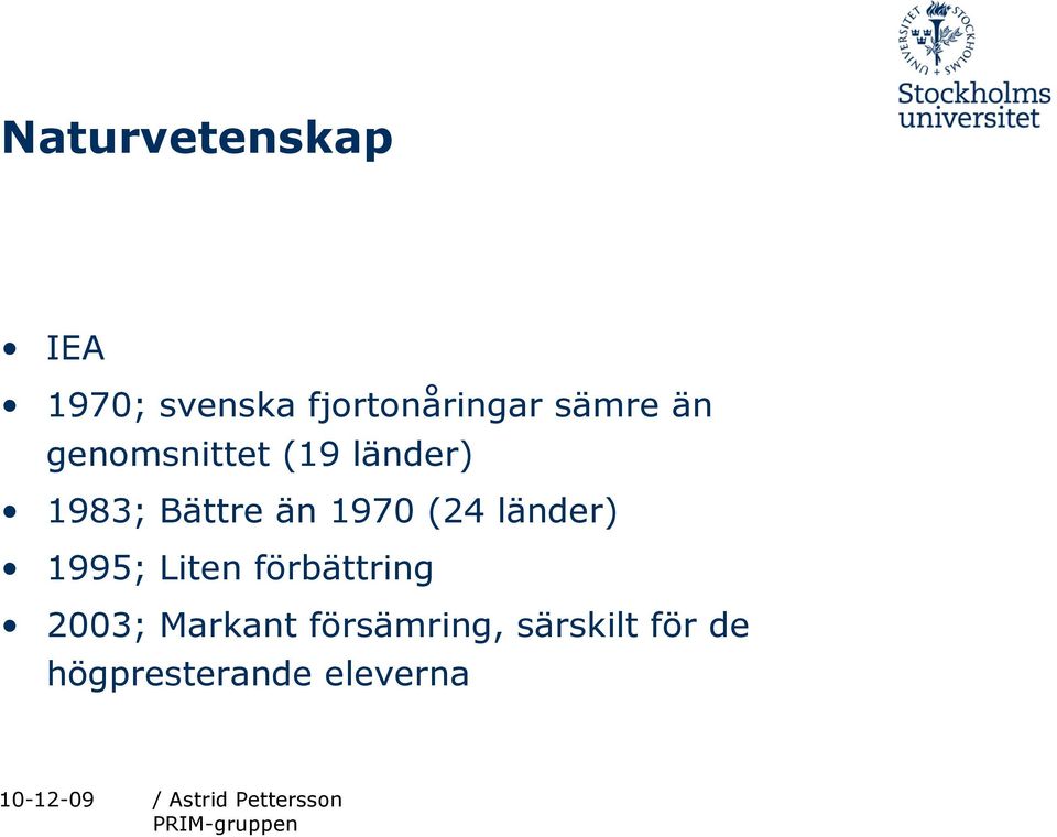 1970 (24 länder) 1995; Liten förbättring 2003;