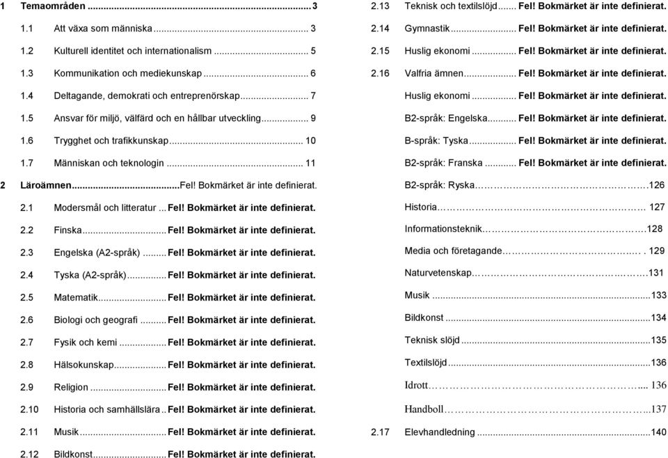 .. Fel! Bokmärket är inte definierat. 2.2 Finska... Fel! Bokmärket är inte definierat. 2.3 Engelska (A2-språk)... Fel! Bokmärket är inte definierat. 2.4 Tyska (A2-språk)... Fel! Bokmärket är inte definierat. 2.5 Matematik.
