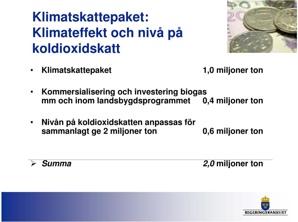 biogas mm och inom landsbygdsprogrammet 0,4 miljoner ton Nivån på