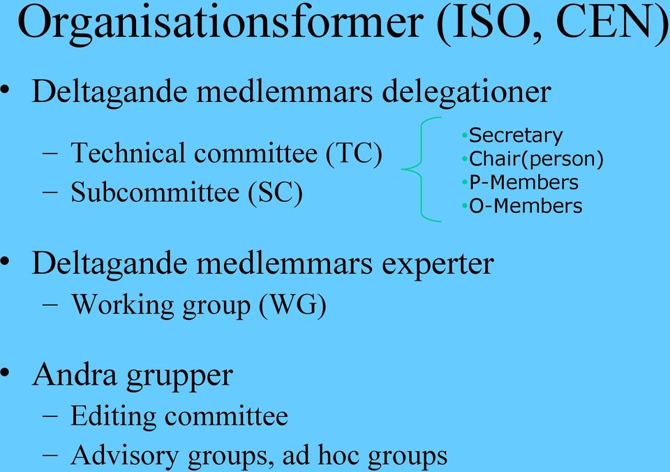 P-Members O-Members Deltagande medlemmars experter Working group