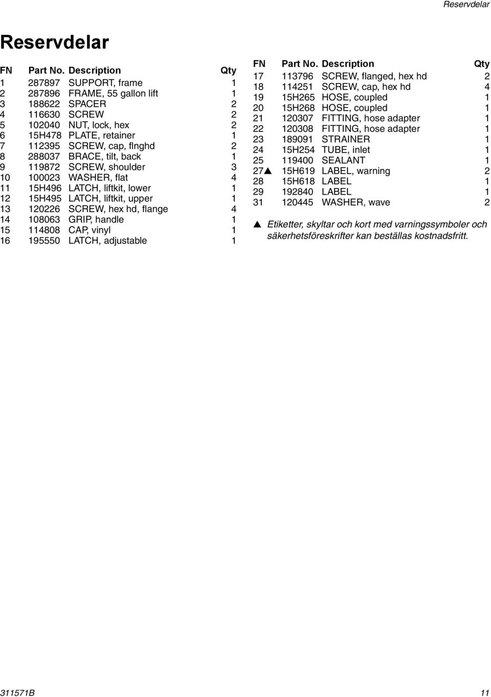 288037 BRACE, tilt, back 1 9 119872 SCREW, shoulder 3 10 100023 WASHER, flat 4 11 15H496 LATCH, liftkit, lower 1 12 15H495 LATCH, liftkit, upper 1 13 120226 SCREW, hex hd, flange 4 14 108063 GRIP,