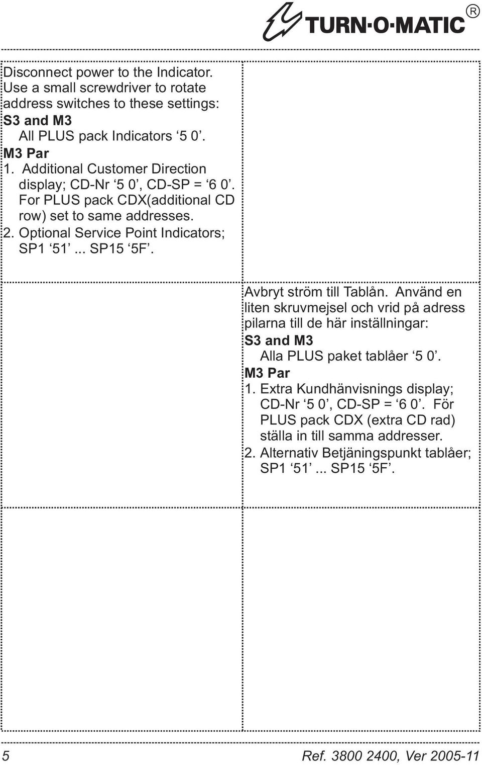 .. SP5 5F. Avbryt ström till Tablån. Använd en liten skruvmejsel och vrid på adress pilarna till de här inställningar: S3 and M3 Alla PLUS paket tablåer 5 0. M3 Par.