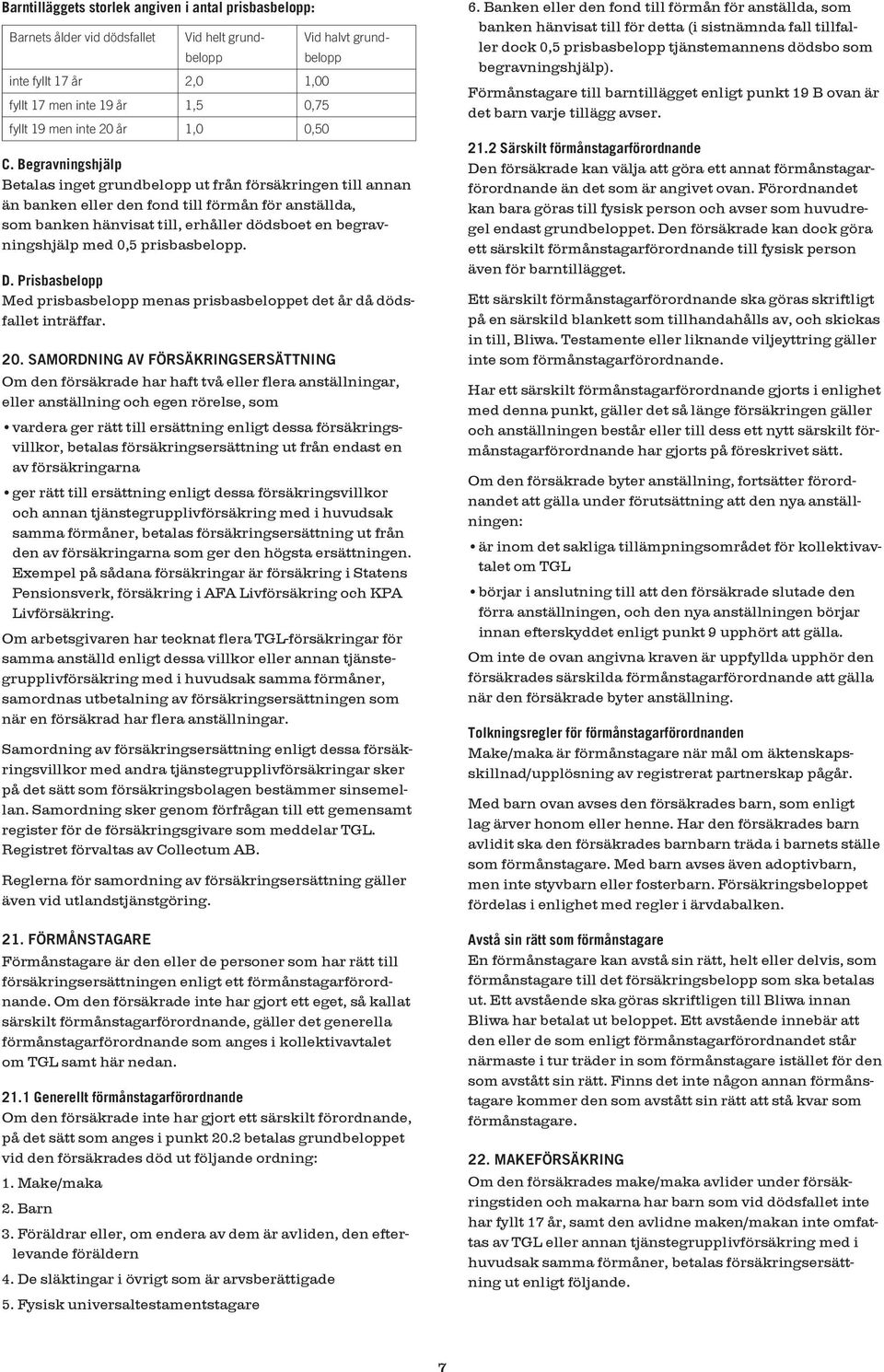 Begravningshjälp Betalas inget grundbelopp ut från försäkringen till annan än banken eller den fond till förmån för anställda, som banken hänvisat till, erhåller dödsboet en begravningshjälp med 0,5