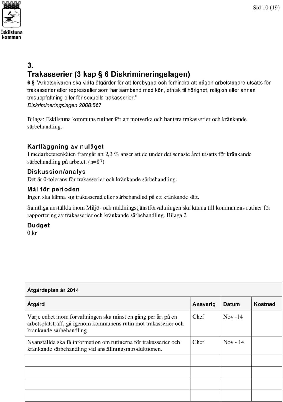 kön, etnisk tillhörighet, religion eller annan trosuppfattning eller för sexuella trakasserier.