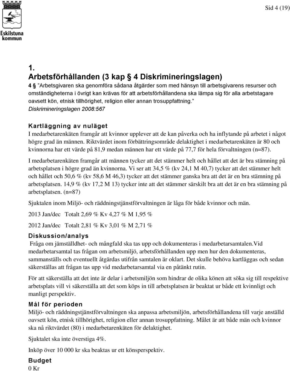 arbetsförhållandena ska lämpa sig för alla arbetstagare oavsett kön, etnisk tillhörighet, religion eller annan trosuppfattning.