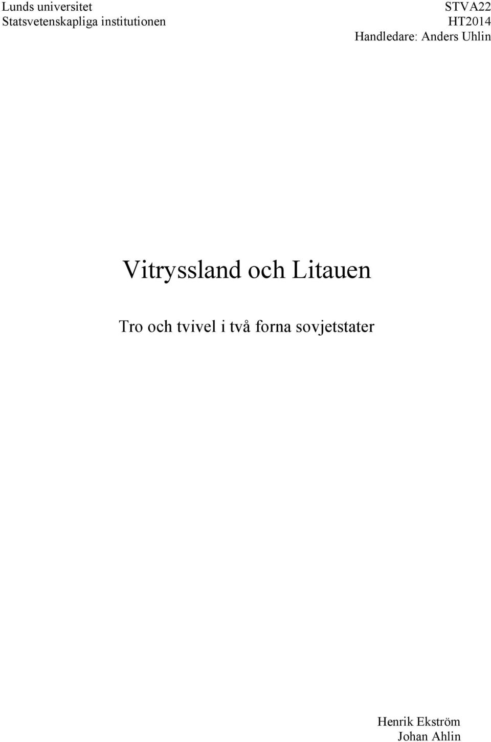 Anders Uhlin Vitryssland och Litauen Tro och