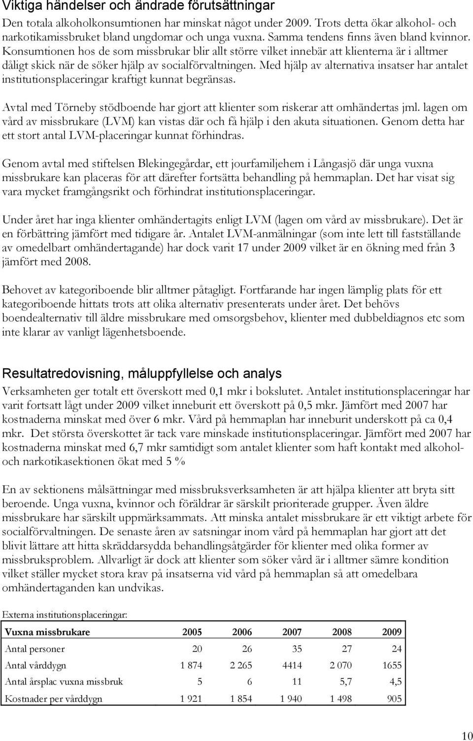 Med hjälp av alternativa insatser har antalet institutionsplaceringar kraftigt kunnat begränsas. Avtal med Törneby stödboende har gjort att klienter som riskerar att omhändertas jml.
