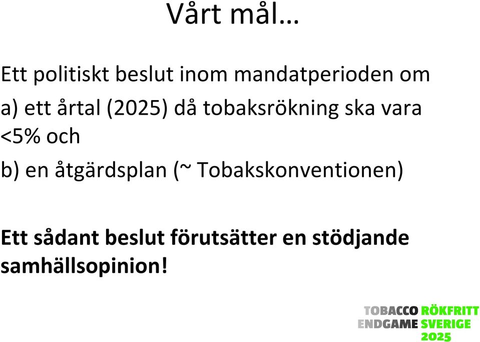 <5% och b) en åtgärdsplan (~ Tobakskonventionen)