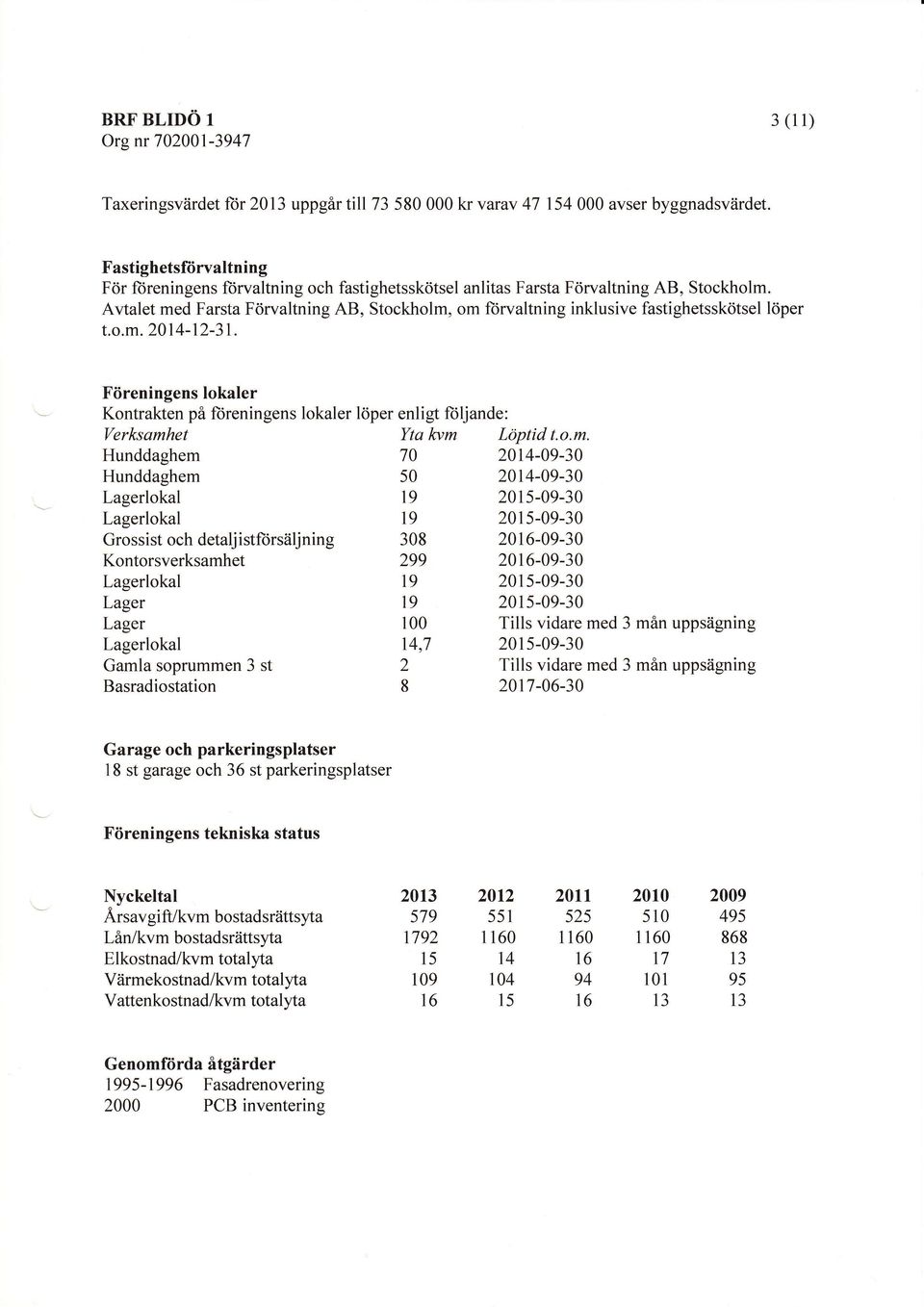 Avtalet med Farsta Fdrvaltning AB, Stockholm, om fiirvaltning inklusive fastighetssk6tsel l6per t.o.m. 214-12-31.