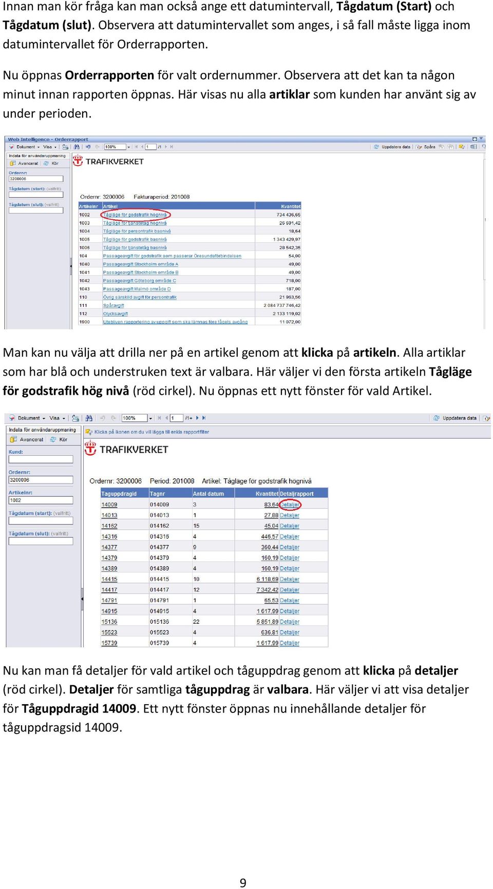 Observera att det kan ta någon minut innan rapporten öppnas. Här visas nu alla artiklar som kunden har använt sig av under perioden.