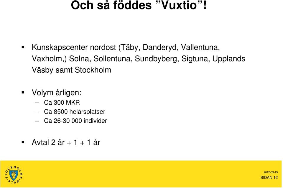 Solna, Sollentuna, Sundbyberg, Sigtuna, Upplands Väsby samt