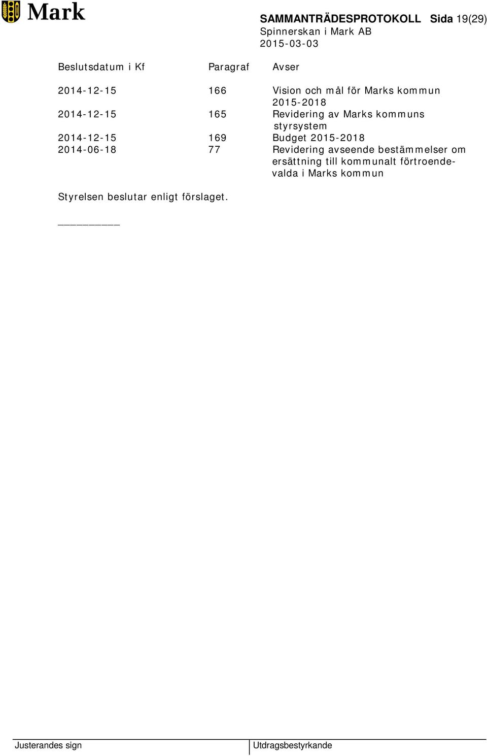 Marks kommuns styrsystem 2014-12-15 169 Budget 2015-2018 2014-06-18 77