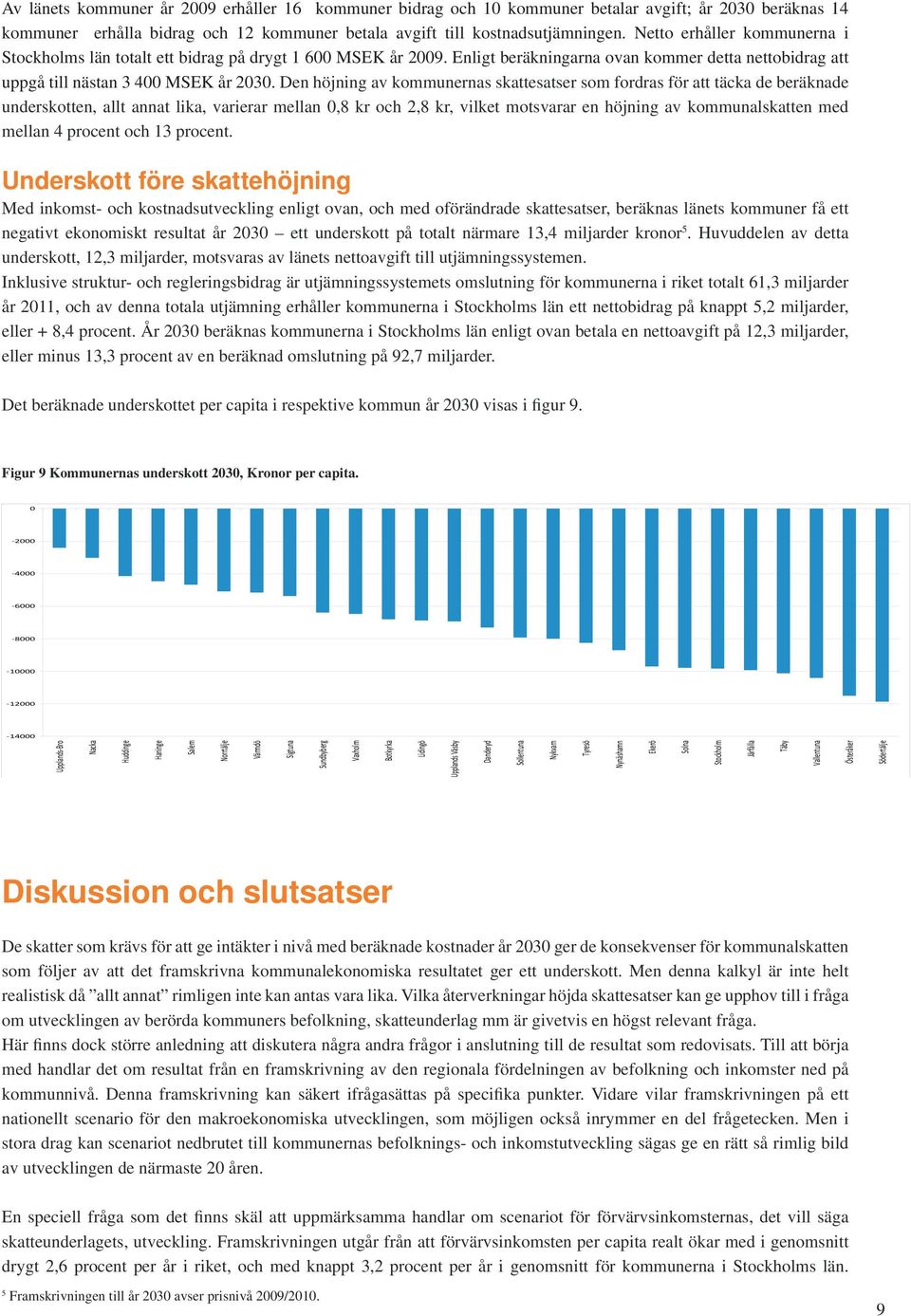 Den höjning av kommunernas skattesatser som fordras för att täcka de beräknade underskotten, allt annat lika, varierar mellan,8 kr och 2,8 kr, vilket motsvarar en höjning av kommunalskatten med