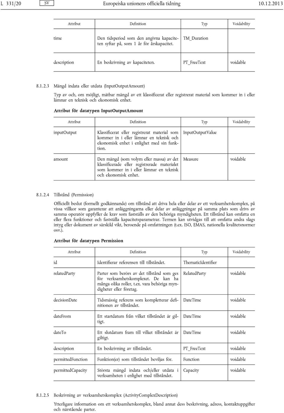 3 Mängd indata eller utdata (InputOutputAmount) Typ av och, om möjligt, mätbar mängd av ett klassificerat eller registrerat material som kommer in i eller lämnar en teknisk och ekonomisk enhet.
