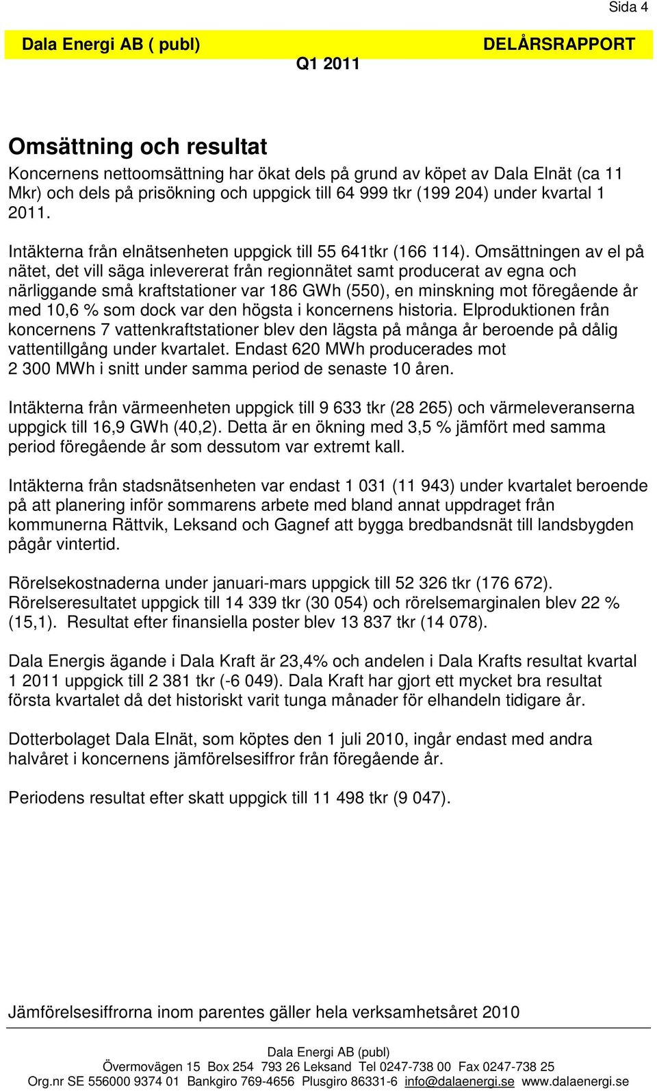 Omsättningen av el på nätet, det vill säga inlevererat från regionnätet samt producerat av egna och närliggande små kraftstationer var 186 GWh (550), en minskning mot föregående år med 10,6 % som