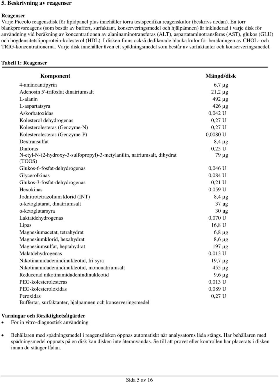 (ALT), aspartataminotransferas (AST), glukos (GLU) och högdensitetslipoprotein-kolesterol (HDL). I disken finns också dedikerade blanka kulor för beräkningen av CHOL- och TRIG-koncentrationerna.