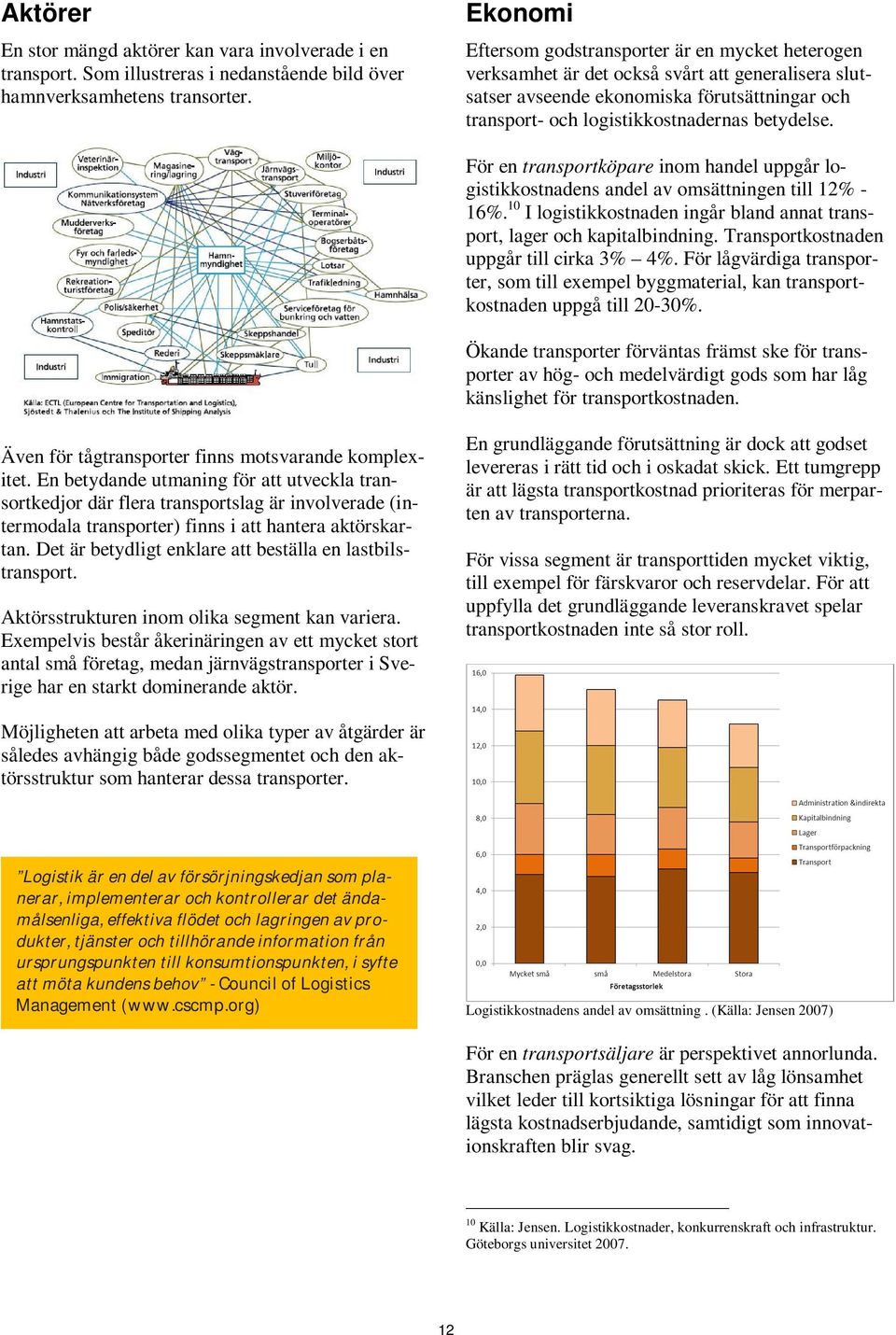 För en transportköpare inom handel uppgår logistikkostnadens andel av omsättningen till 12% - 16%. 10 I logistikkostnaden ingår bland annat transport, lager och kapitalbindning.