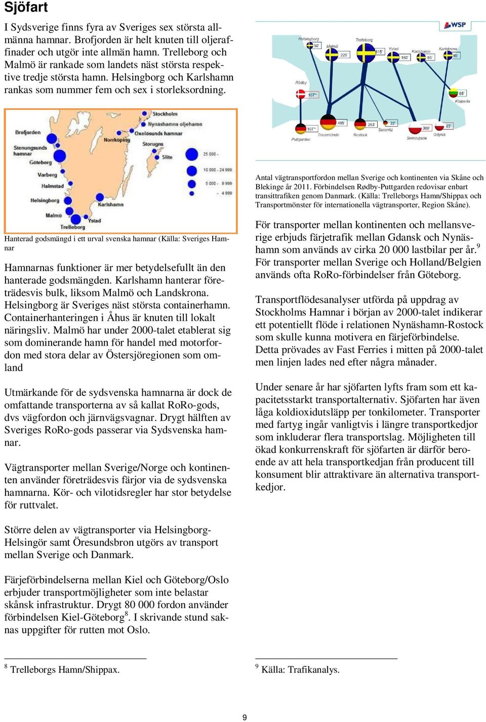 Antal vägtransportfordon mellan Sverige och kontinenten via Skåne och Blekinge år 2011. Förbindelsen Rødby-Puttgarden redovisar enbart transittrafiken genom Danmark.