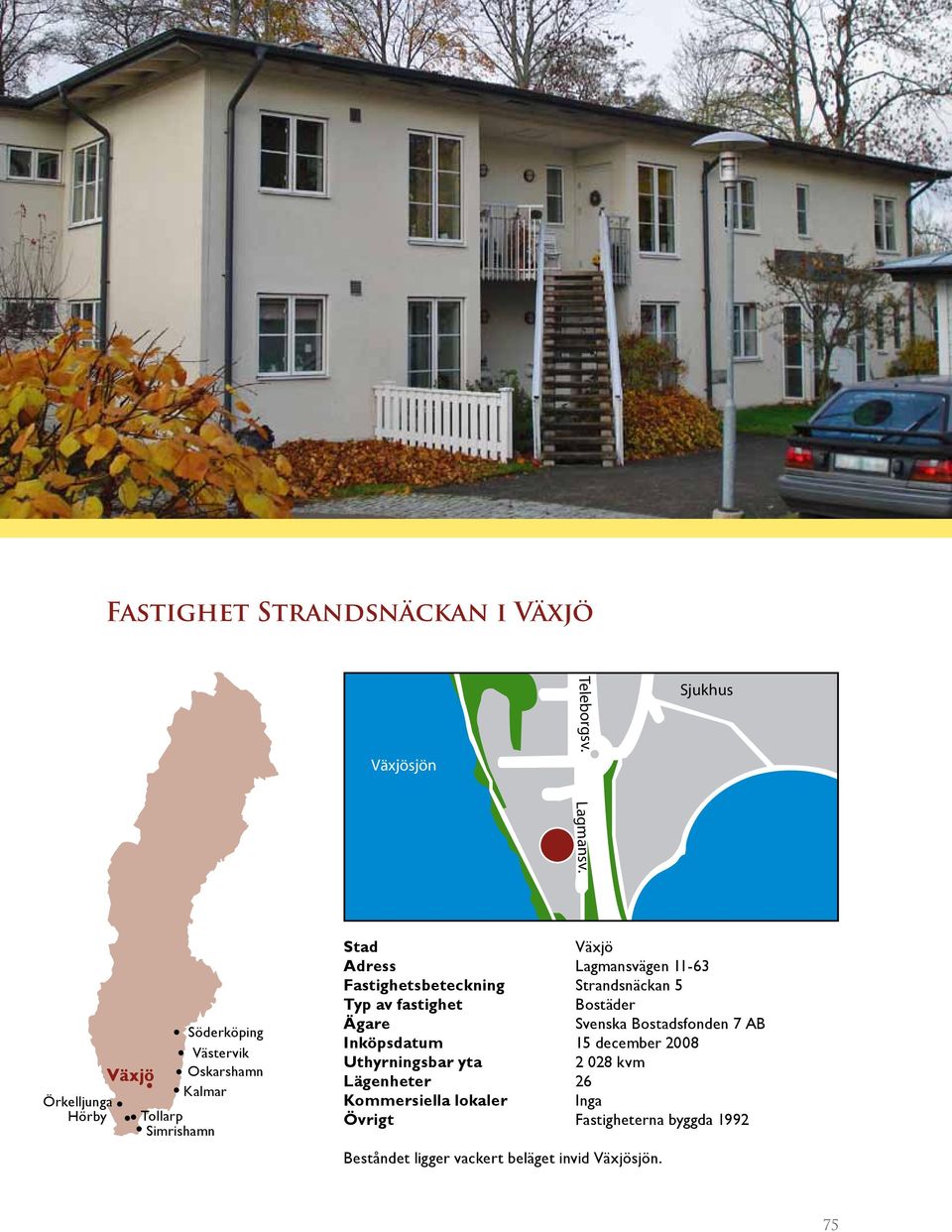 Fastighetsbeteckning Strandsnäckan 5 Typ av fastighet Bostäder Ägare Svenska Bostadsfonden 7 AB Inköpsdatum 15