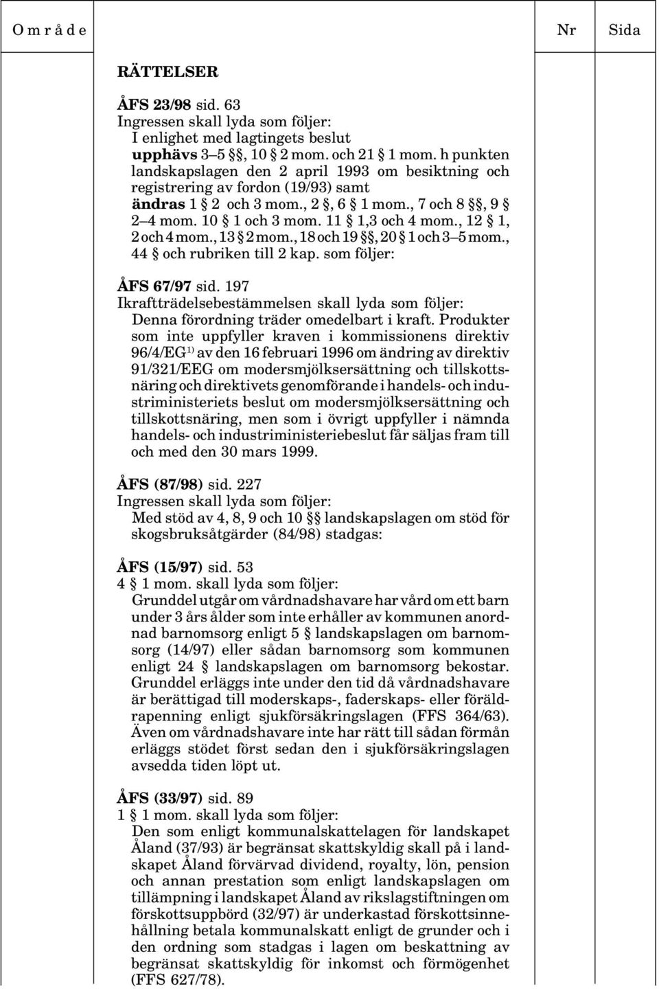 , 12 1, 2 och 4 mom., 13 2 mom., 18 och 19, 20 1 och 3 5 mom., 44 och rubriken till 2 kap. som följer: ÅFS 67/97 sid.