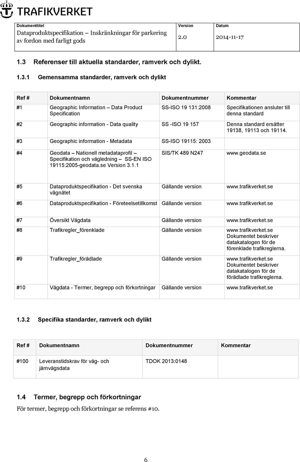 #3 Geographic information - Metadata SS-ISO 19115: 2003 #4 Geodata Nationell metadataprofil Specifikation och vägledning SS-EN ISO 19115:2005-geodata.