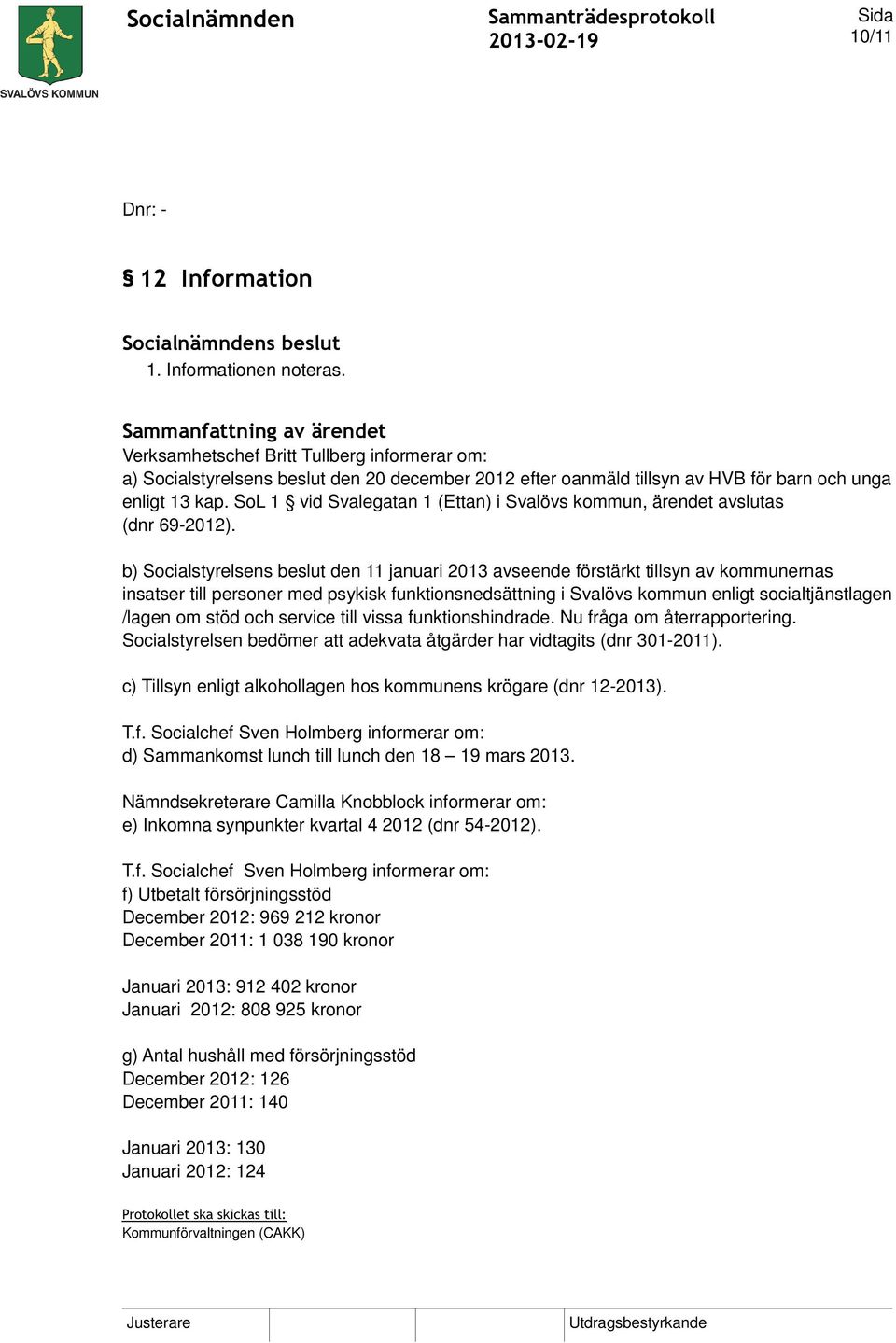 SoL 1 vid Svalegatan 1 (Ettan) i Svalövs kommun, ärendet avslutas (dnr 69-2012).