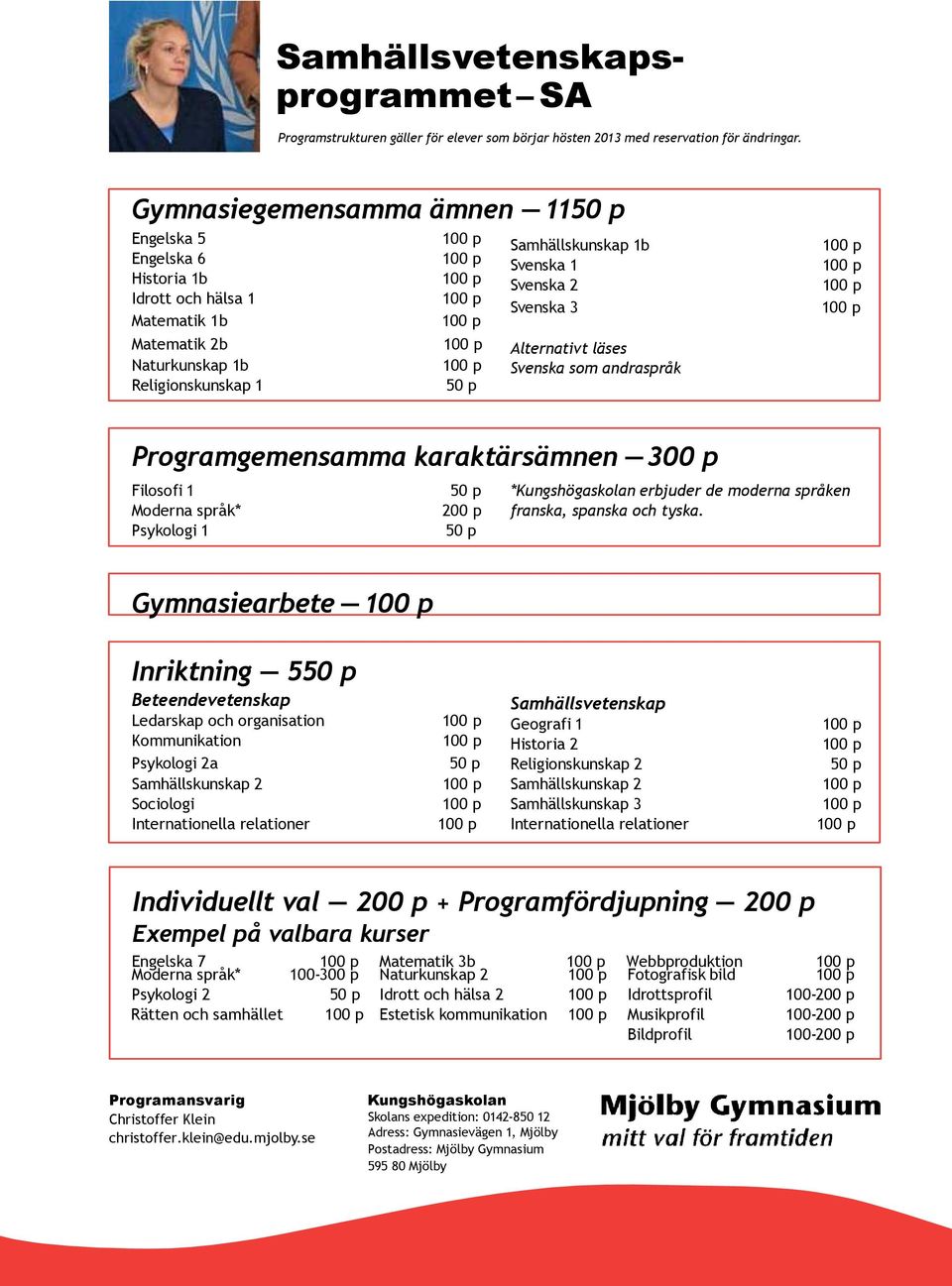 andraspråk Programgemensamma karaktärsämnen 300 p Filosofi 1 Moderna språk* Psykologi 1 200 p *Kungshögaskolan erbjuder de moderna språken franska, spanska och tyska.